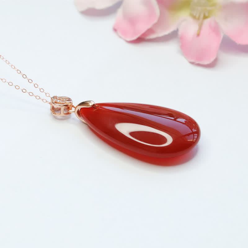 Red Agate Confidence Necklace | Sterling Silver Waterdrop Pendant
