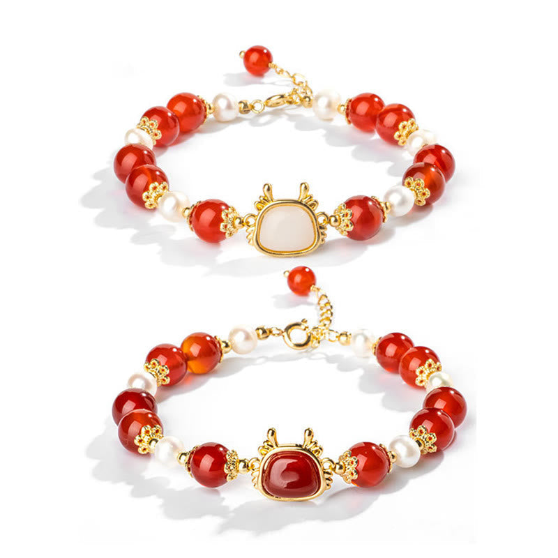 Red Agate Dragon Fu Character Protection Bracelet 8mm Beads
