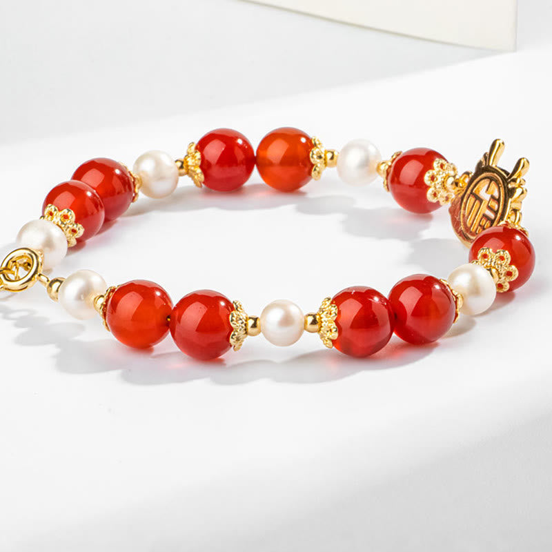 Red Agate Dragon Fu Character Protection Bracelet 8mm Beads