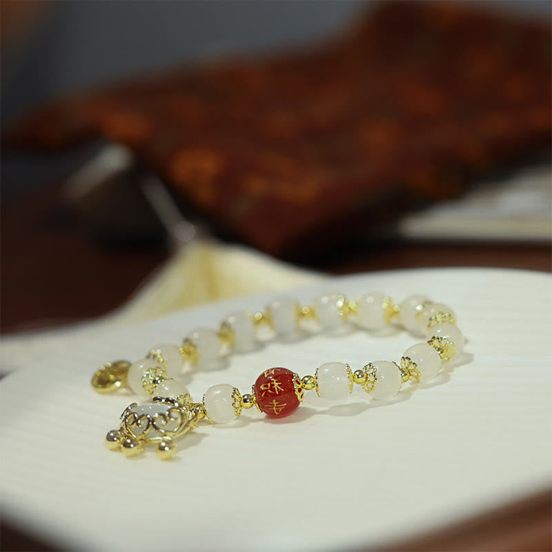 Red Agate Fu Character Blessing Bracelet for Protection