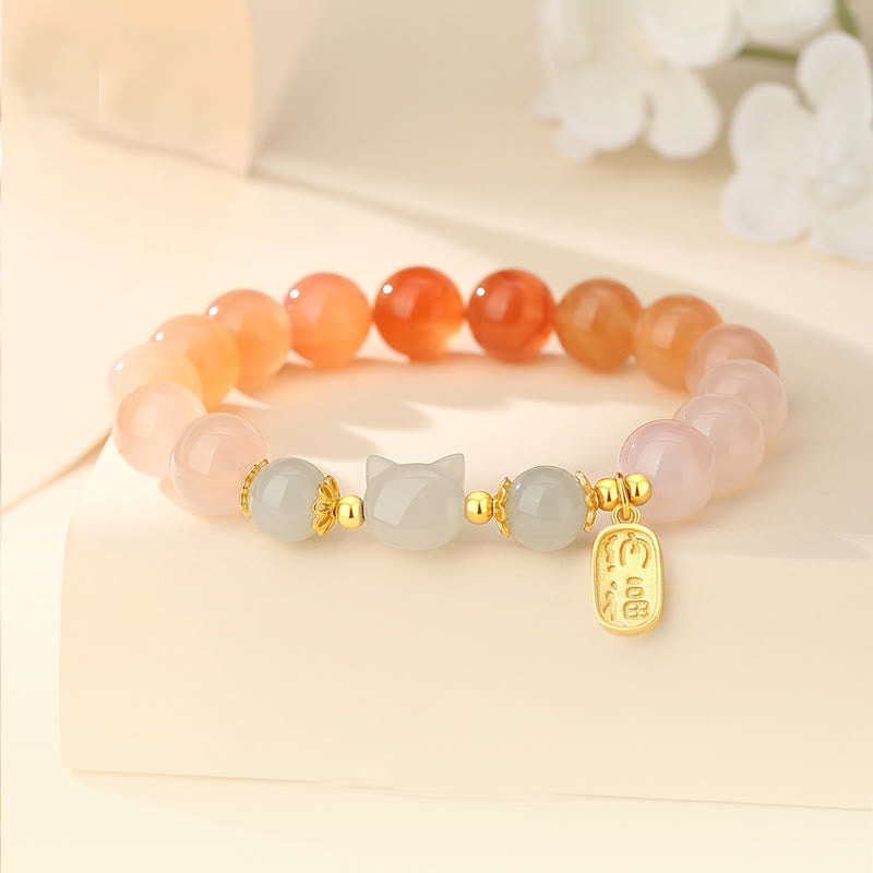 Red Agate Hetian Jade Cat Fu Confidence Bracelet