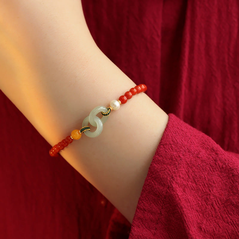 Red Agate Hetian Jade Peace Buckle Confidence Bracelet