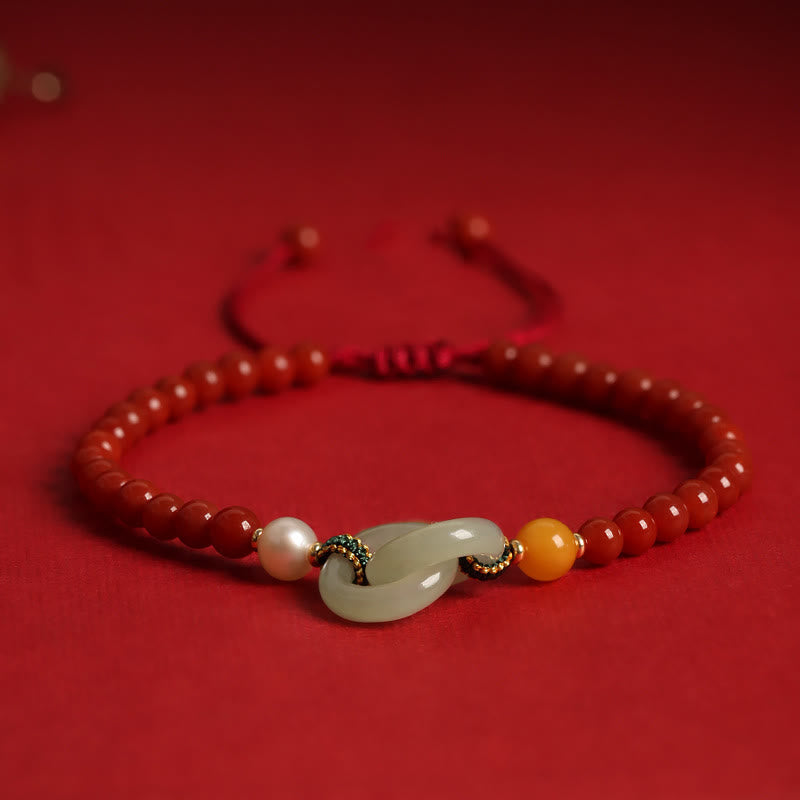 Red Agate Hetian Jade Peace Buckle Confidence Bracelet