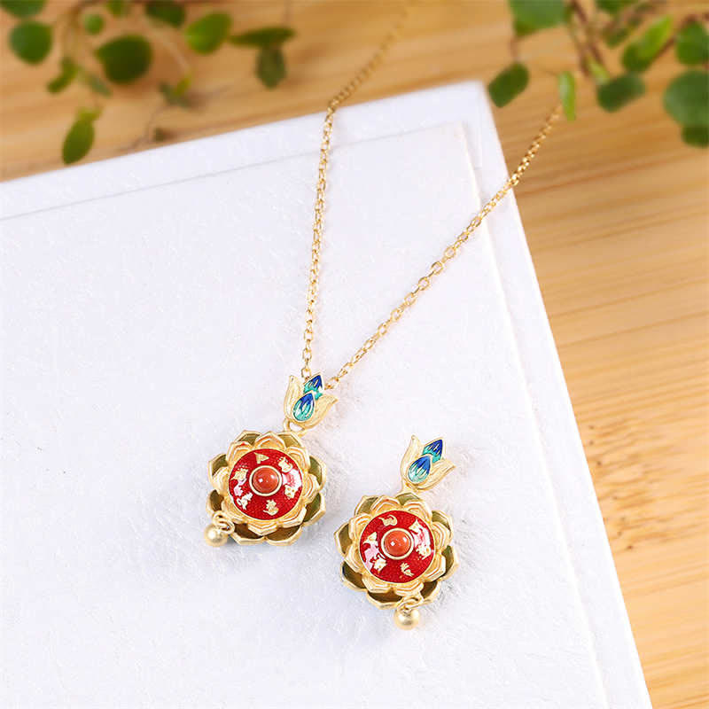 Red Agate Necklace | 925 Sterling Silver Lotus Pendant Enlightenment