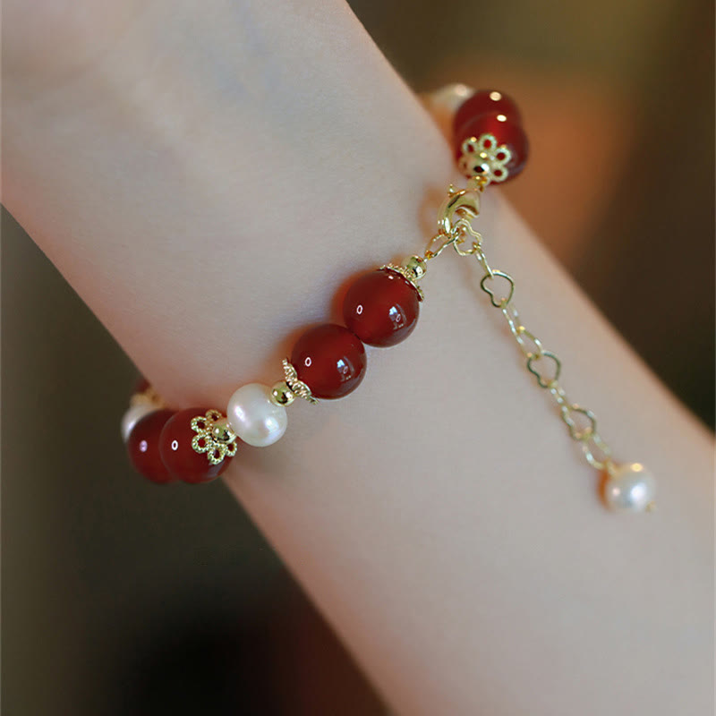 Red Agate Pearl Confidence Bracelet for Self-Acceptance