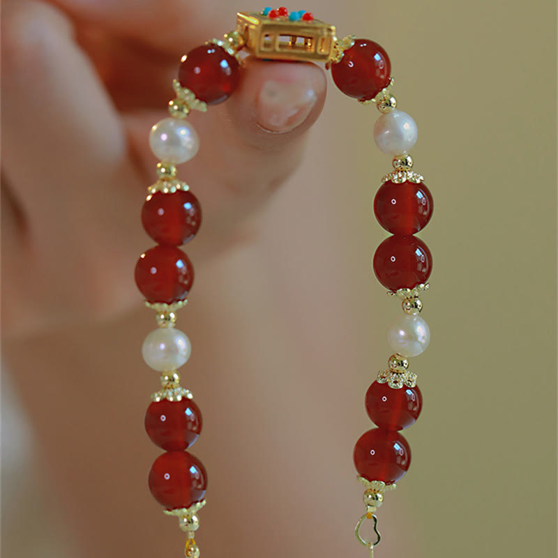 Red Agate Pearl Confidence Bracelet for Self-Acceptance