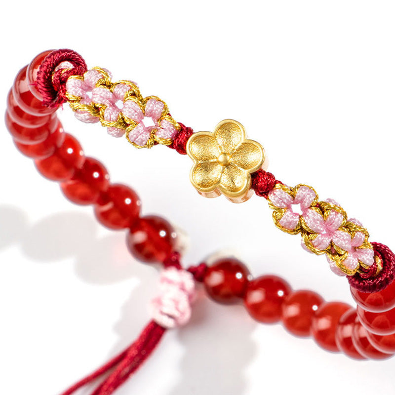 Red Agate Pink Crystal 7mm Sterling Silver Agate Bracelet