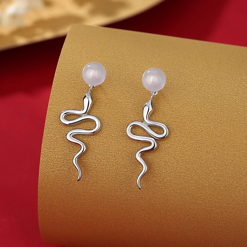 Red Agate and Sterling Silver Snake Earrings