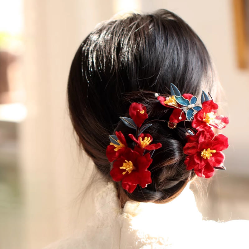 Red Flower Butterfly Hair Comb for Transformation & Love