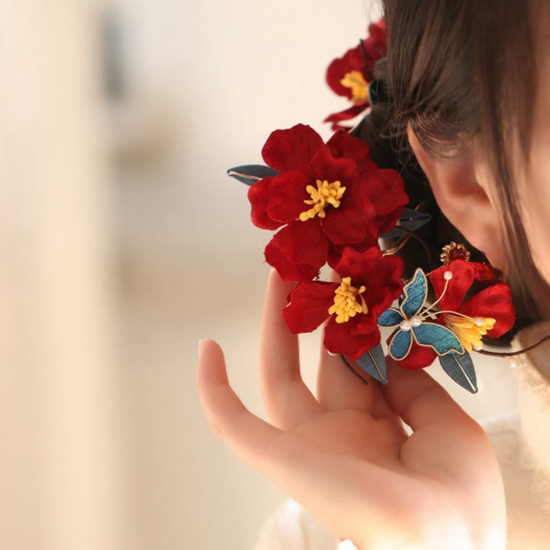 Red Flower Butterfly Hair Comb for Transformation & Love