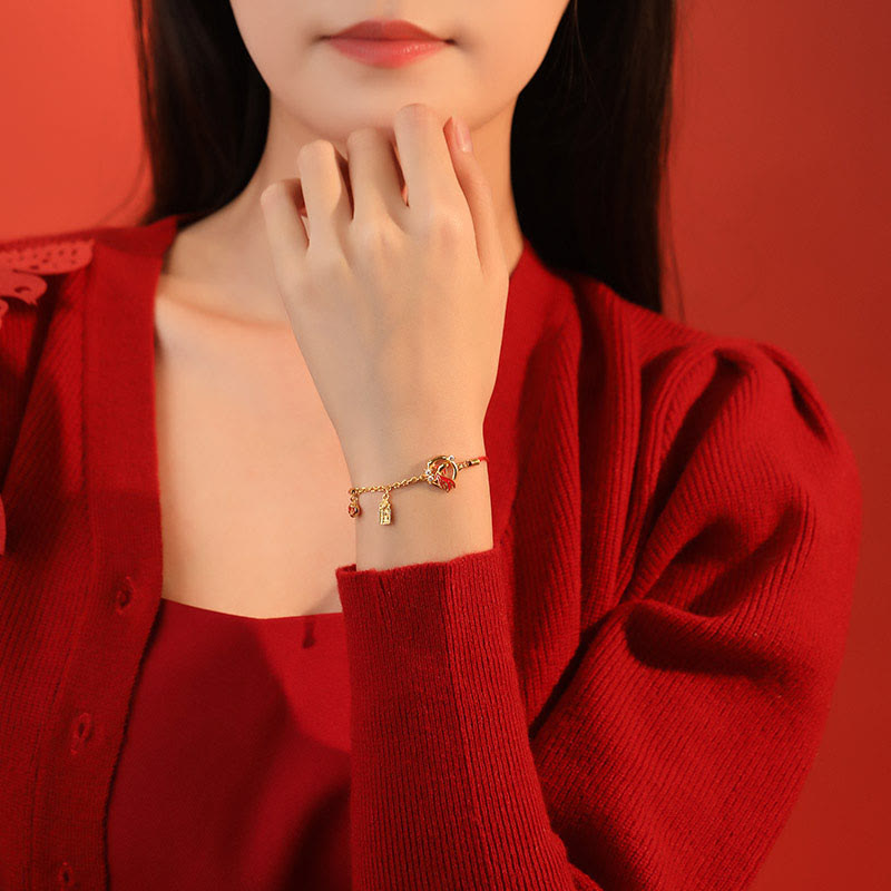 Red String 925 Sterling Silver Koi Fish Bracelet for Luck 13-17cm