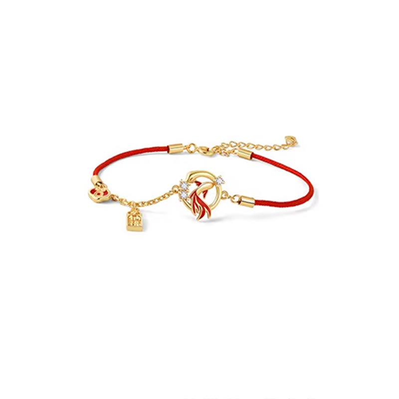 Red String 925 Sterling Silver Koi Fish Bracelet for Luck 13-17cm