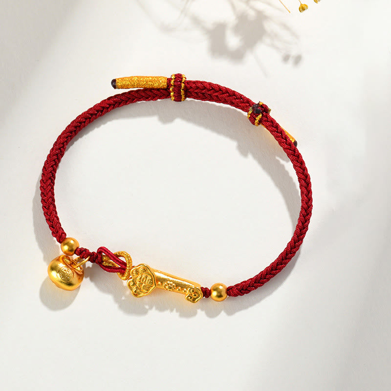 Red String Fu Character Ruyi Stick Luck Braided Bracelet