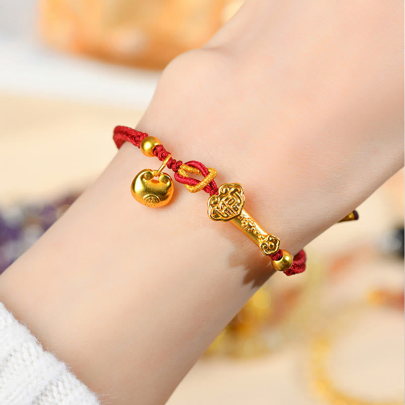 Red String Fu Character Ruyi Stick Luck Braided Bracelet
