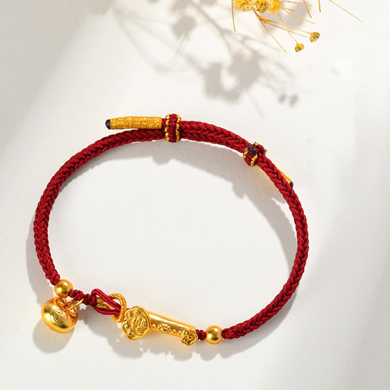 Red String Fu Character Ruyi Stick Luck Braided Bracelet
