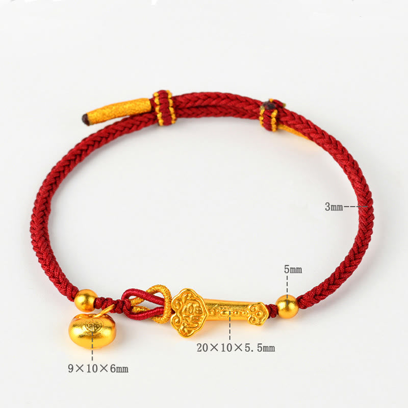 Red String Fu Character Ruyi Stick Luck Braided Bracelet