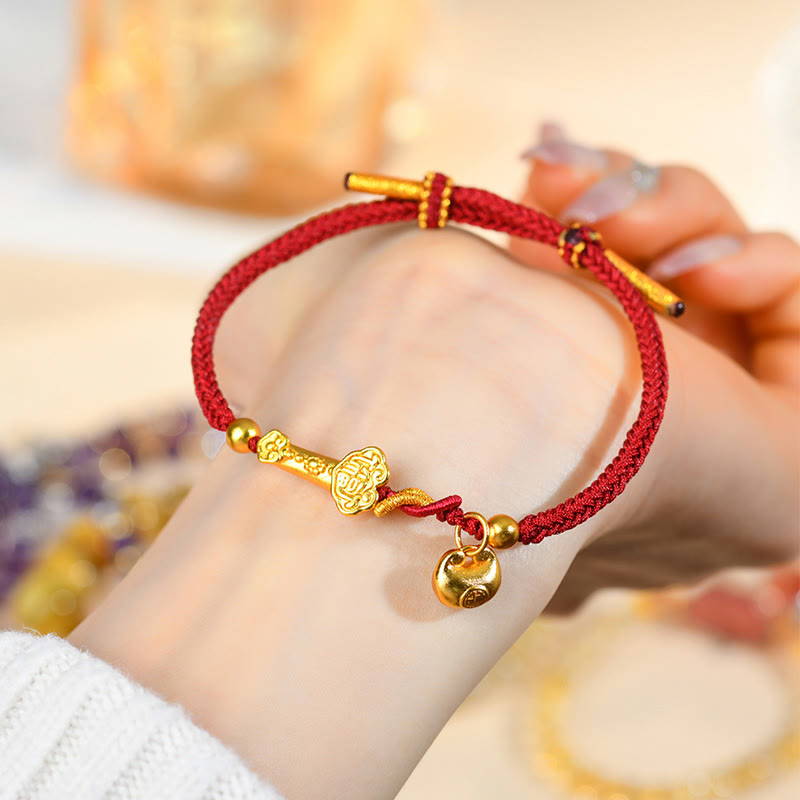 Red String Fu Character Ruyi Stick Luck Braided Bracelet