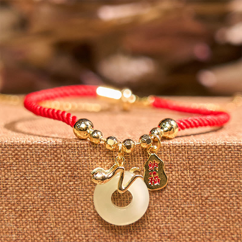 Red String Jade Peace Buckle Bracelet for Luck in Snake Year