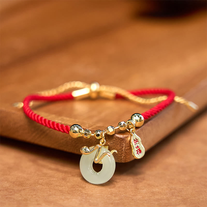 Red String Jade Peace Buckle Bracelet for Luck in Snake Year