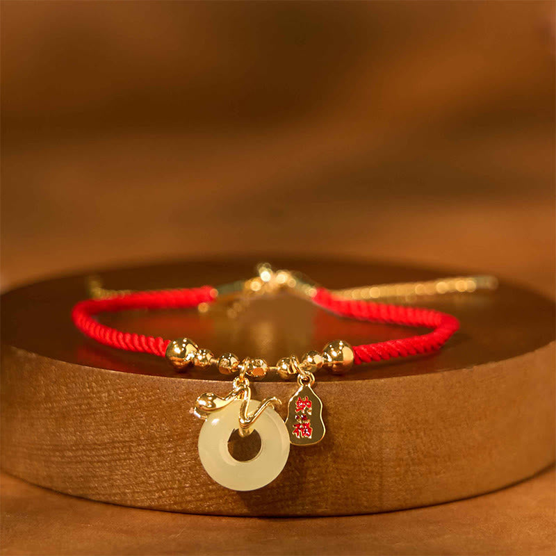 Red String Jade Peace Buckle Bracelet for Luck in Snake Year