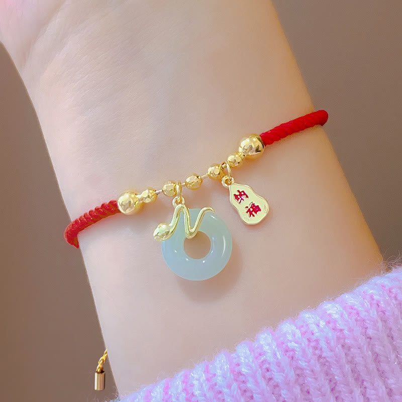 Red String Jade Peace Buckle Bracelet for Luck in Snake Year