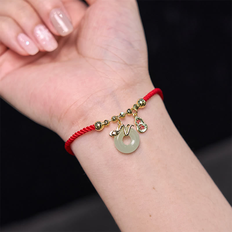 Red String Jade Peace Buckle Bracelet for Luck in Snake Year