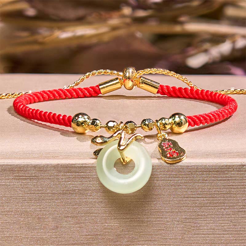 Red String Jade Peace Buckle Bracelet for Luck in Snake Year