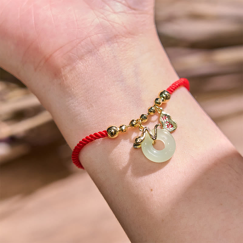 Red String Jade Peace Buckle Bracelet for Luck in Snake Year