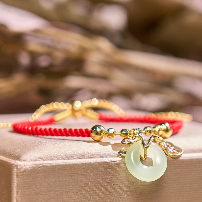 Red String Jade Peace Buckle Bracelet for Luck in Snake Year