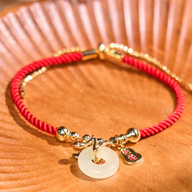 Red String Jade Peace Buckle Bracelet for Luck in Snake Year