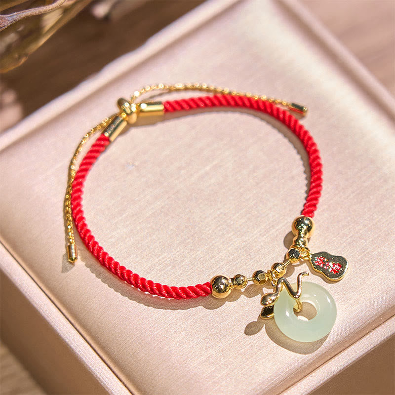 Red String Jade Peace Buckle Bracelet for Luck in Snake Year