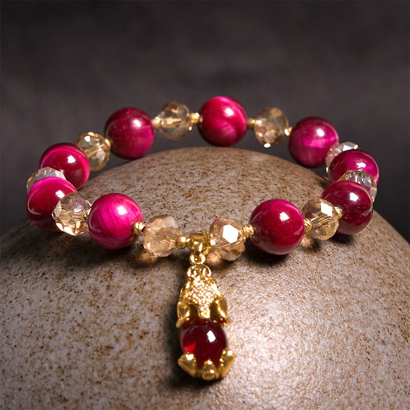 Red Tiger Eye Protection Bracelet with PiXiu Fox Charm