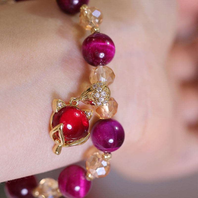 Red Tiger Eye Protection Bracelet with Pixiu and Fox Charms