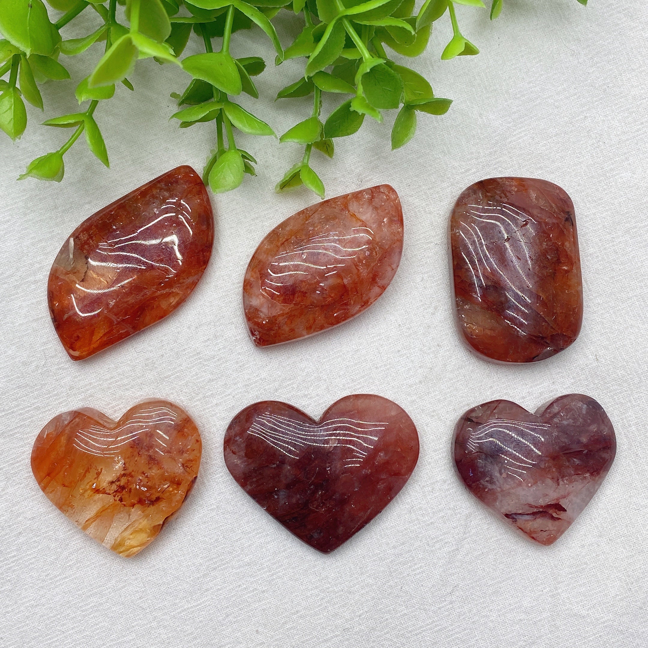 Reddish Orange Fire Quartz Palm Stone 1.5-2.3in Healing Crystal