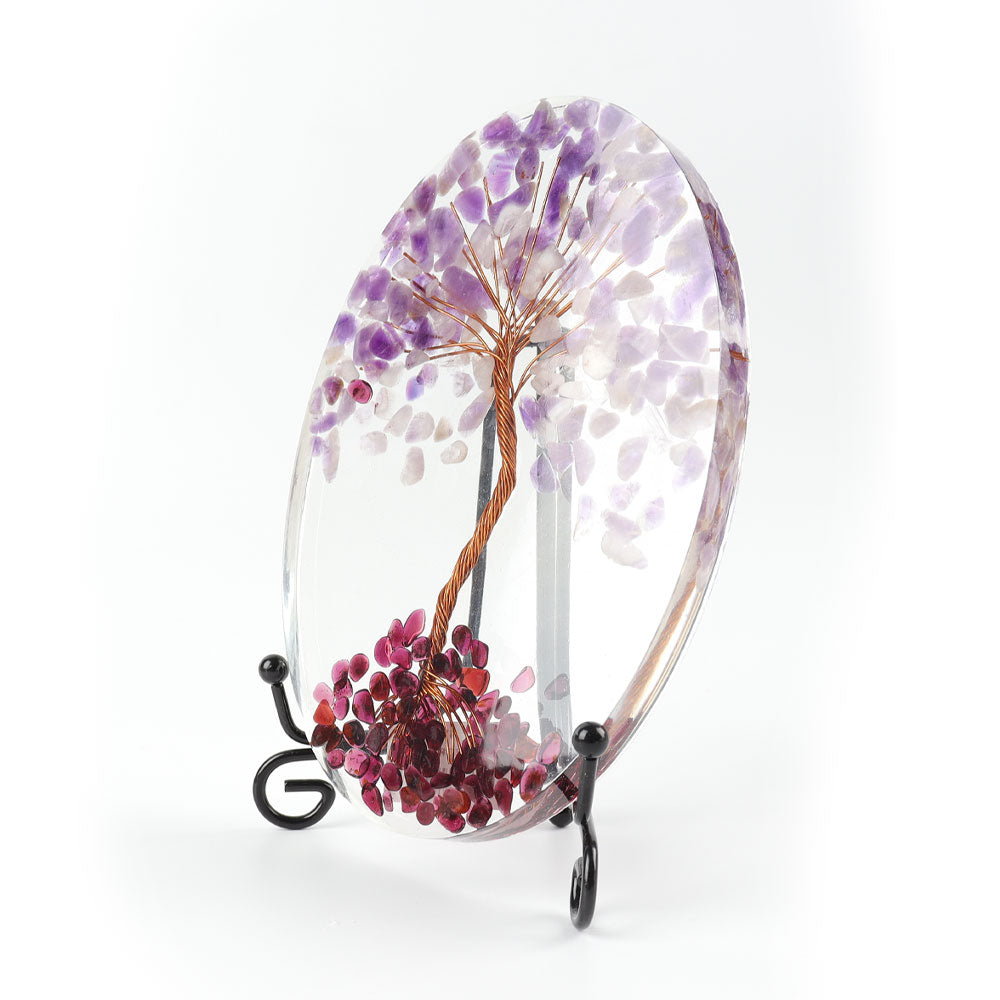 Resin Coaster Crystal Tree with Amethyst & Garnet 4x5.5 in