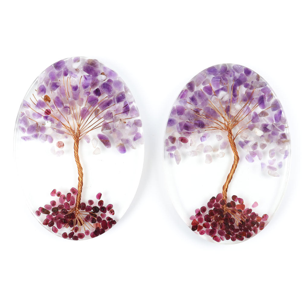 Resin Coaster Crystal Tree with Amethyst & Garnet 4x5.5 in