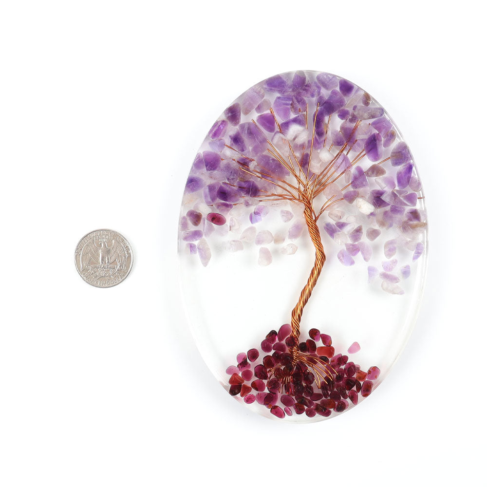 Resin Coaster Crystal Tree with Amethyst & Garnet 4x5.5 in