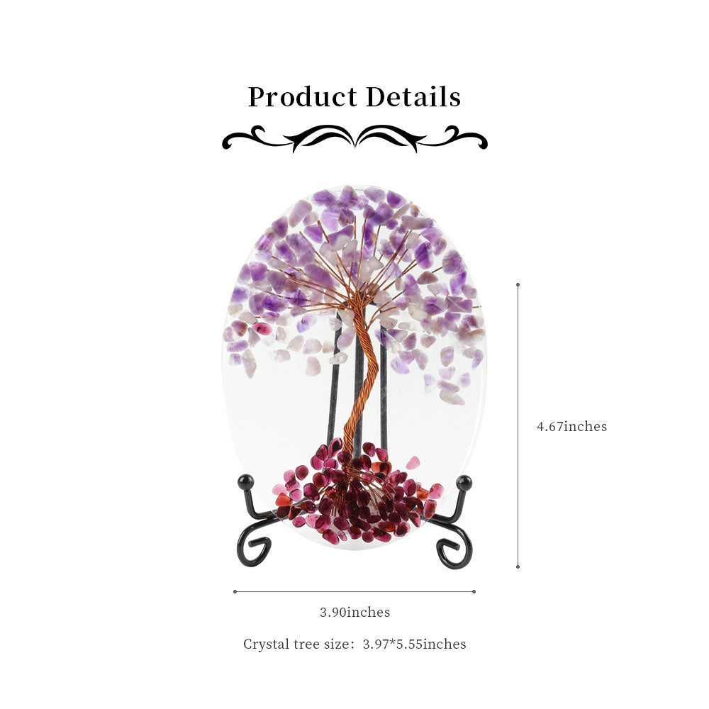 Resin Coaster Crystal Tree with Amethyst & Garnet 4x5.5 in