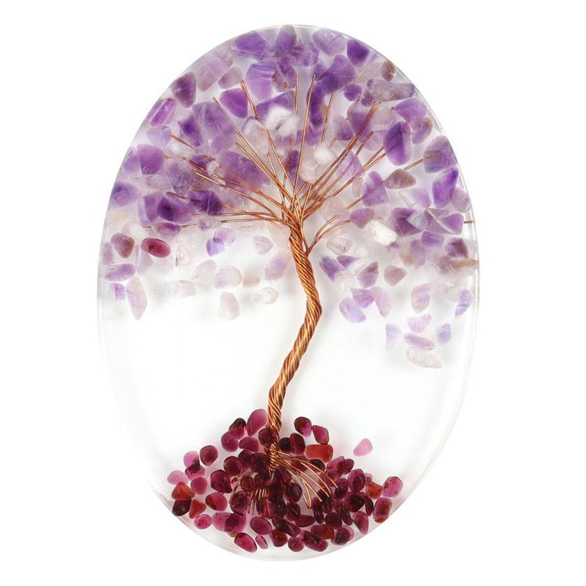 Resin Coaster Crystal Tree with Amethyst & Garnet 4x5.5 in