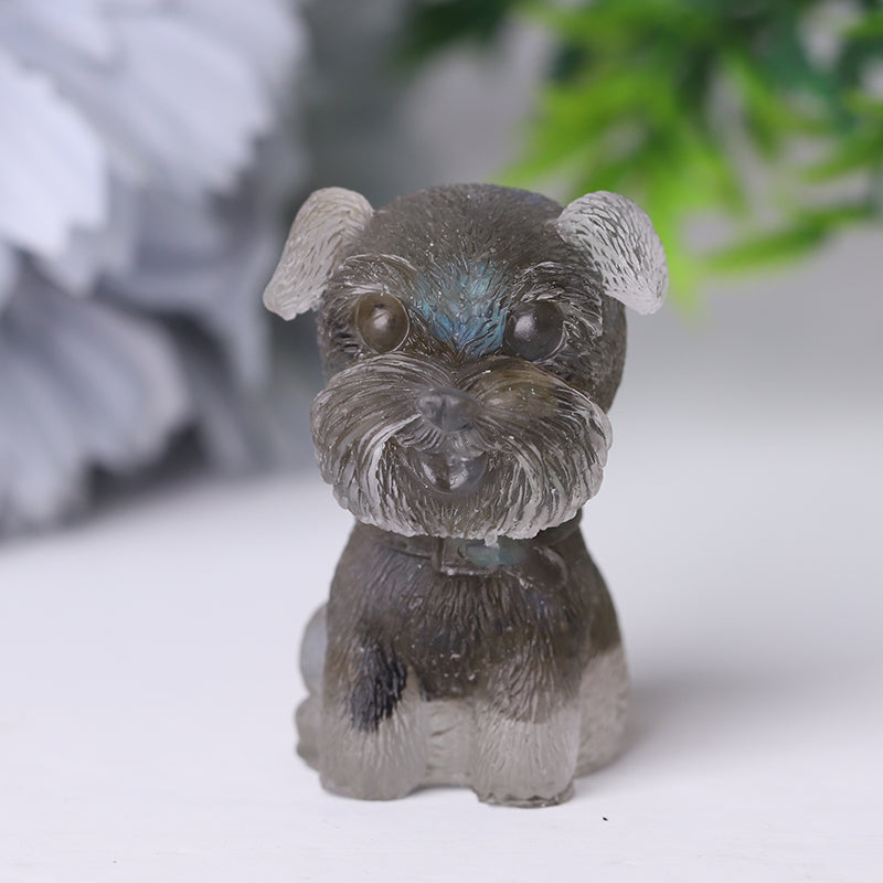 Resin Crystal Schnauzer Animal Figurine 1.6 Inch Spiritual