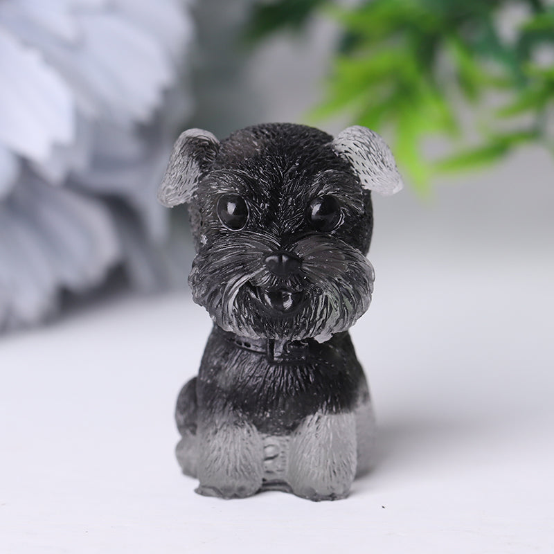 Resin Crystal Schnauzer Animal Figurine 1.6 Inch Spiritual