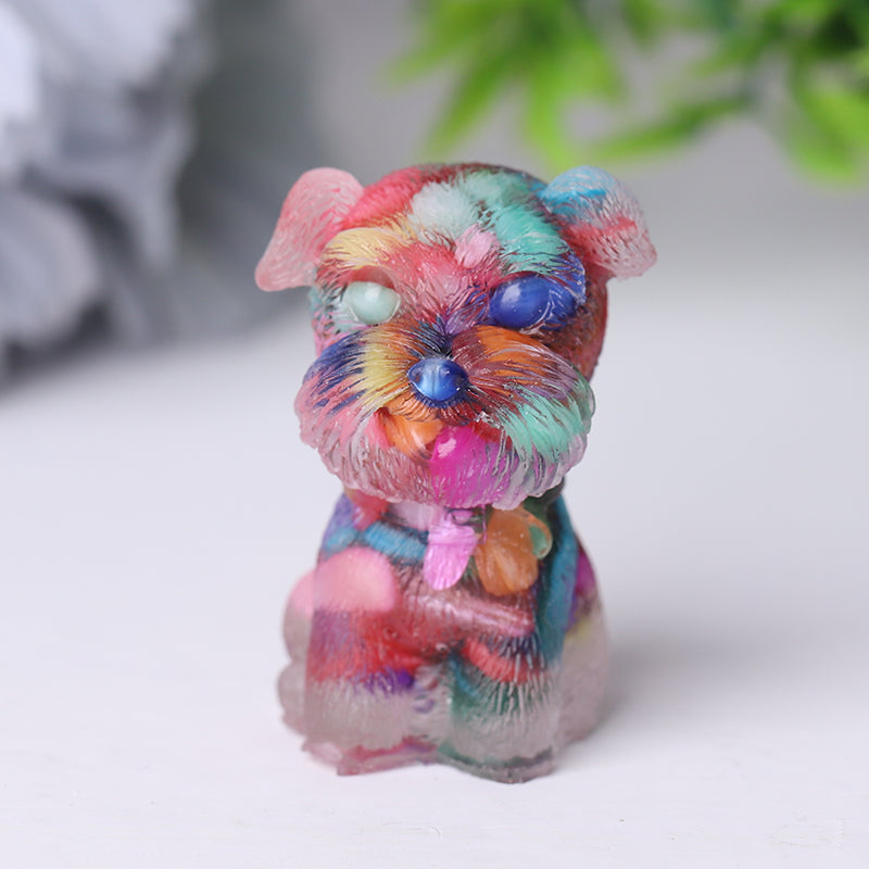 Resin Crystal Schnauzer Animal Figurine 1.6 Inch Spiritual