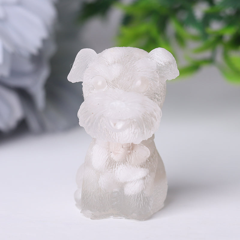 Resin Crystal Schnauzer Animal Figurine 1.6 Inch Spiritual