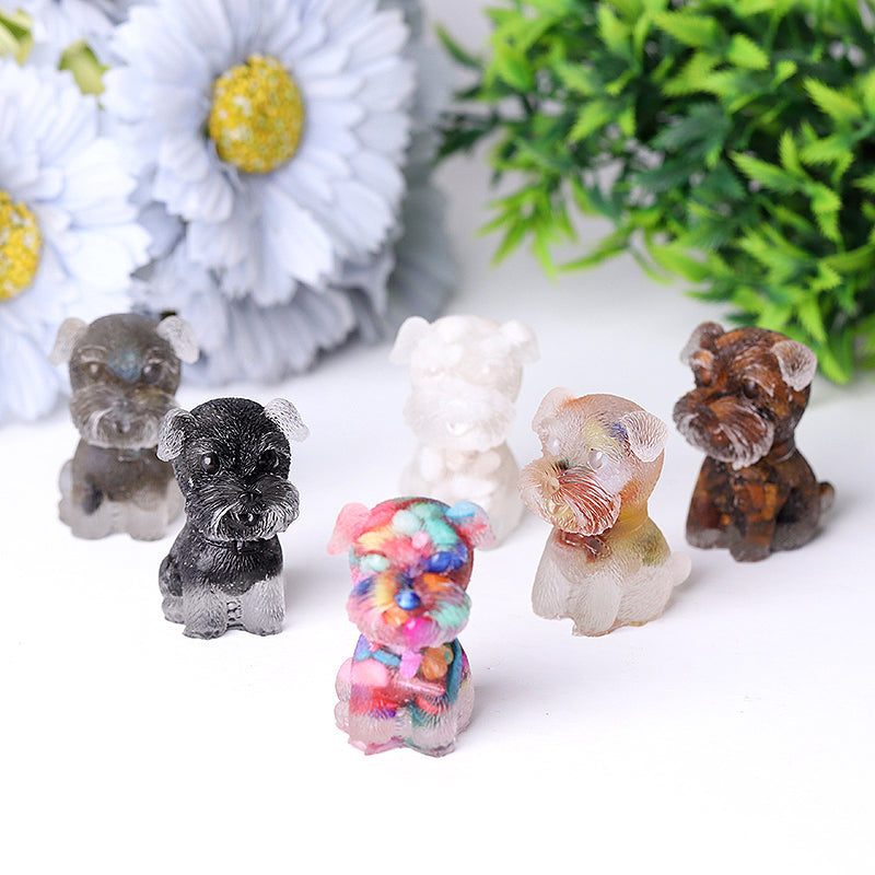 Resin Crystal Schnauzer Animal Figurine 1.6 Inch Spiritual