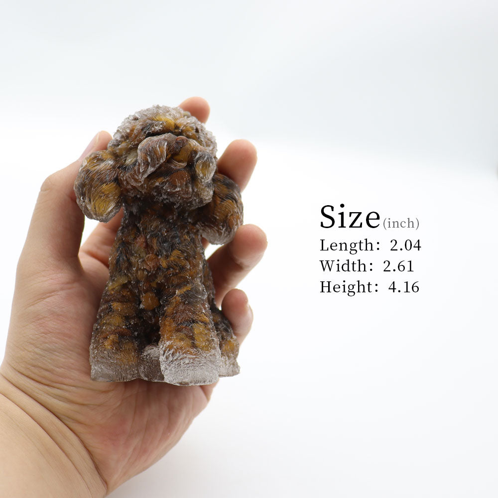 Resin Toy Poodle Figurine with Tiger Eye Effect | Spiritual Animal Decor
