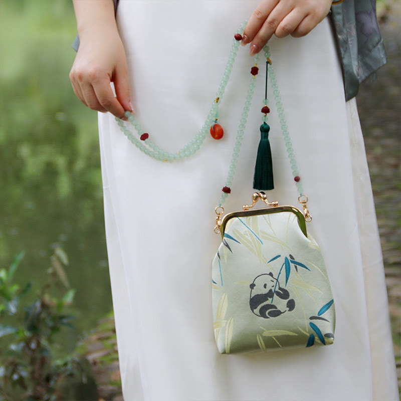 Retro Chinese Embroidery Pearl Chain Shoulder Bag 14x6x18cm