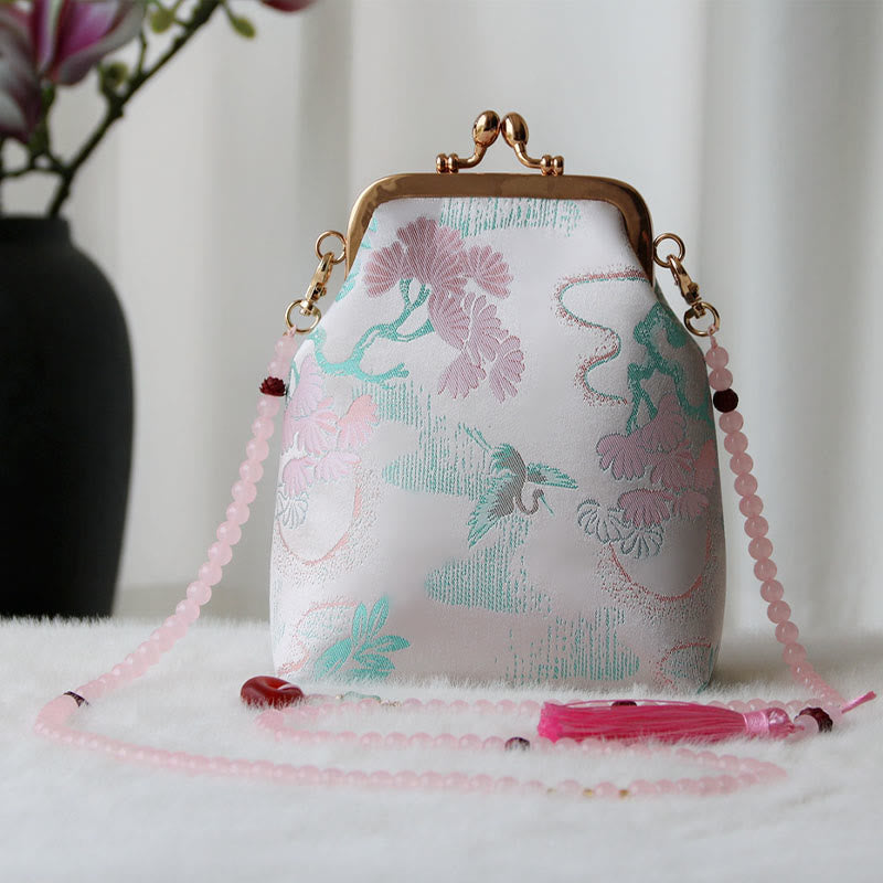 Retro Chinese Embroidery Pearl Chain Shoulder Bag 14x6x18cm