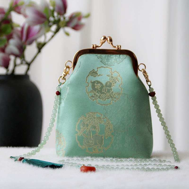 Retro Chinese Embroidery Pearl Chain Shoulder Bag 14x6x18cm