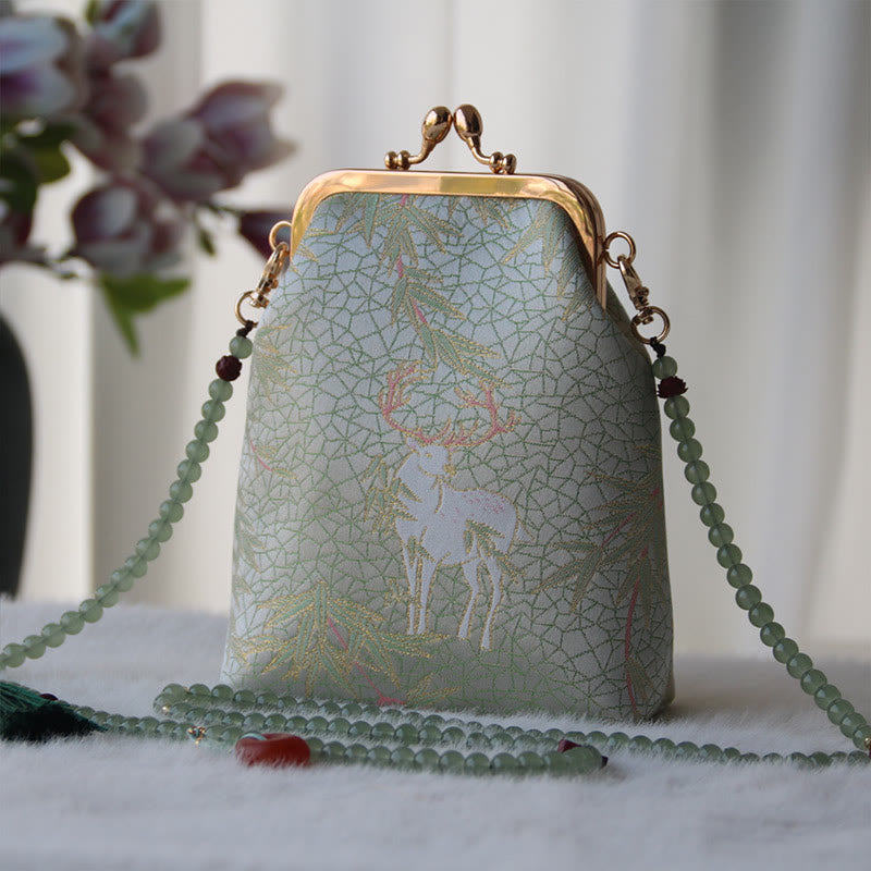 Retro Chinese Embroidery Pearl Chain Shoulder Bag 14x6x18cm