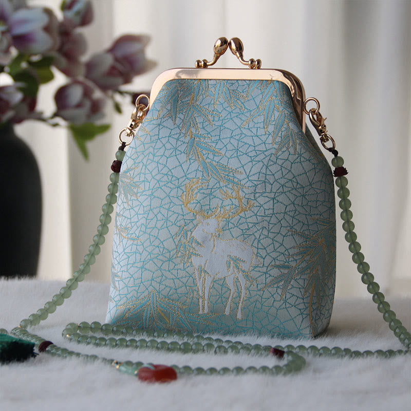 Retro Chinese Embroidery Pearl Chain Shoulder Bag 14x6x18cm
